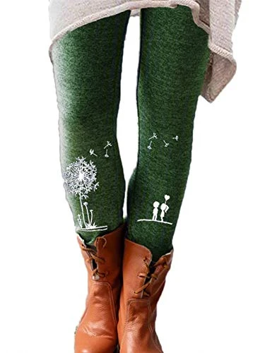 Women's New Dandelion Printed Color Block Colorful Tight Leggings Stretchy Trousers Skinny Pants Workout