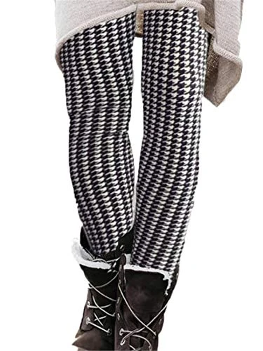 Women's New Plaid Printed Color Block Tight Leggings Stretchy Trousers Skinny Pants Workout Black