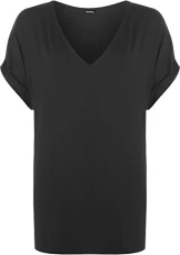 Women's New Plus Size Womens Short Turn Up Sleeve Baggy Plain Top Ladies V-Neck T-Shirt - Black - 20-22 Women's New Plus Size Womens Short Turn Up Sleeve Baggy Plain Top Ladies V-Neck T-Shirt - Black - 20-22