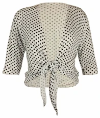 Womens New Polka Dot Spotted Print Ladies Three Quarter 3/4 Sleeve Front Tie Shrug Cropped Bolero Cardigan Top Plus Size White Size 26 -28 Womens New Polka Dot Spotted Print Ladies Three Quarter 3/4 Sleeve Front Tie Shrug Cropped Bolero Cardigan Top Plus Size White Size 26 -28