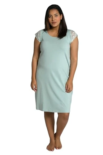 Women's Nightdress, lace cup sleeves, crew neck Nightgown, Fair green, 20-22