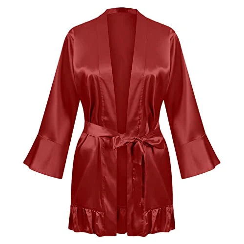 Women's Nightdress Long Robe Sleepwear Women's Lingerie Set Sexy Underwear Satin Pyjama Coat Women's Long Loose Robes Lingerie Body, red, XL