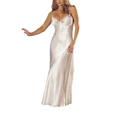 Womens Nightdresses Women'S Long Nightdresses V Neck Full Slips Sleepwear Nightwear Ladies Nighties Size 18-20 Babydolls Sexy Lingerie Strappy Nightdresses Satin Nightdress For Women Ladies Pyjamas