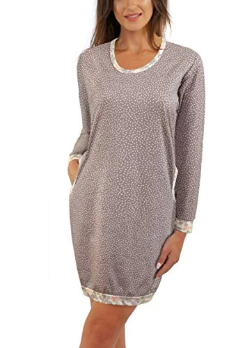Womens Nightgown Long Sleeves with Pockets Sleepshirt Nighrdress Nightwear XXL Awa Long Kropki