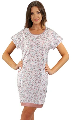 Womens Nightgown Short Sleeves with Pockets Sleepshirt Nighrdress Nightwear L Julia White