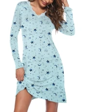 Women's Nightgown V-neck Chemise Sleepwear Lace Nightwear Soft Lingerie for Women Cyan+Starry Sky M Women's Nightgown V-neck Chemise Sleepwear Lace Nightwear Soft Lingerie for Women Cyan+Starry Sky M