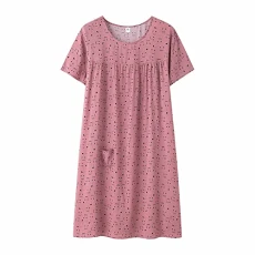 Women's Nightgowns，Round Neck Print Plus Size Nightdresses Loose Fitting Home Wear Sleepwear，Middle Aged Elderly Short Sleeve Sleep Dress Soft Long Nightwear Pink