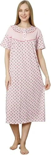 Womens Nighties Floral Trim Short Sleeve Button Up Cotton Nightdress Ladies Soft Comfortable Nightwear Nightgowns -Pink-3XL