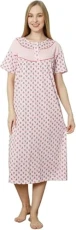 Womens Nighties Floral Trim Short Sleeve Button Up Cotton Nightdress Ladies Soft Comfortable Nightwear Nightgowns -Pink-3XL