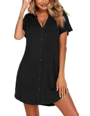 Womens Nightwear Short Sleeve Casual Loungewear Sleepwear Nighties for Women Sexy Button Down Nightdress, Schwarz, M Womens Nightwear Short Sleeve Casual Loungewear Sleepwear Nighties for Women Sexy Button Down Nightdress, Schwarz, M