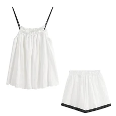 Women's Nightwear Summer Pajama Suspender Shorts Two-Piece Set Loungewear Set Fashion Soft Women's Sleepwear Set White