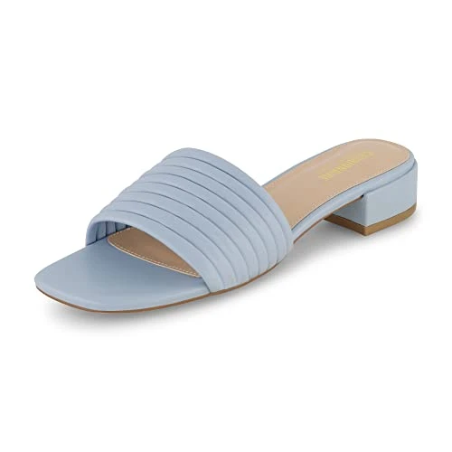 Women's Nino strappy low block heel slide sandal +Memory Foam and Wide Widths Available, Pale Blue 6