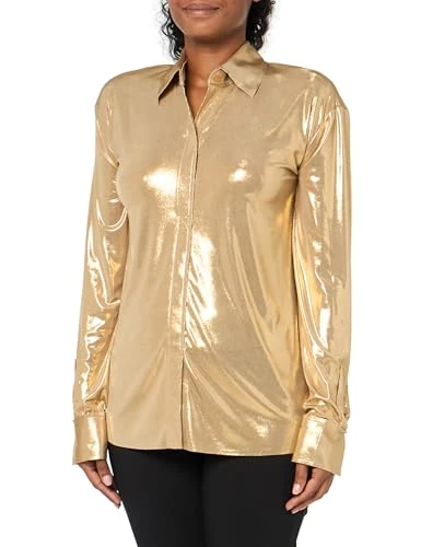 Women's Nk Shirt W/Collar Stand, Gold, M