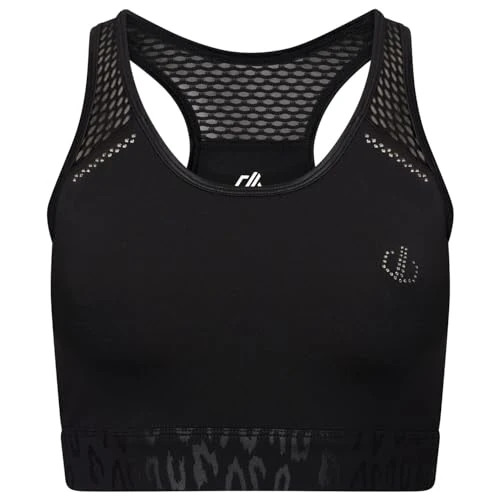 Womens No Excuse Mesh Detail Sports Bra | Medium Impact Support Yoga Bra for Working Out, Hiking, Training with Moisture Wick, Quick Drying Fabric Activewear Black/Black