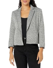 Women's Notch Collar Open Cardigan W/Piping Blazer, Grey Multi, 14