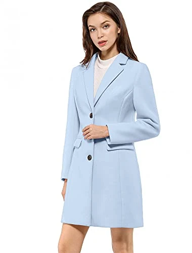 Women's Notched Lapel Single Breasted Outwear Winter Coat Blue M