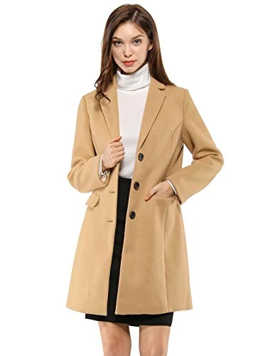 Women's Notched Lapel Single Breasted Outwear Winter Coat Browns M