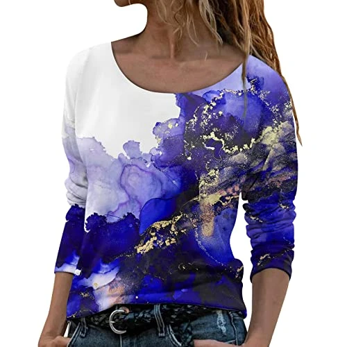 Women's O-Neck Tops Casual Long Sleeve Shirts Women's Casual Fashion Crew Neck Sweatshirt Top Print Pattern Long Sleeve T-Shirt Top Blouse Casual Top Sweatshirt Casual Pullover Women's Long Sleeve