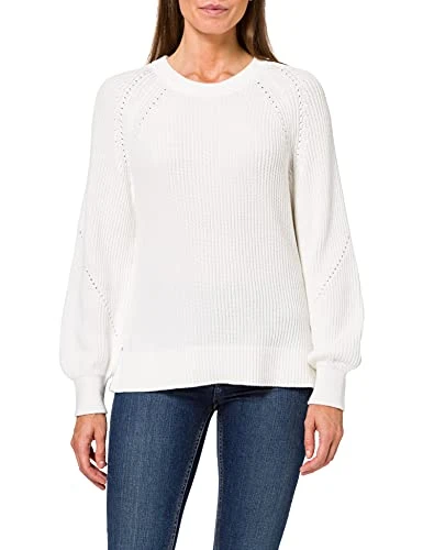 Women's O2. Comfy Ribbed Crew Sweater, Eggshell, L