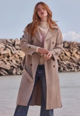 Womens Oatmeal Button Wrap Belted Coat Womens Oatmeal Button Wrap Belted Coat