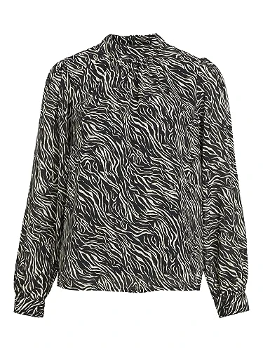 Women's Objmila L/S High Neck Top Noos Long Sleeve Blouse, Black/AOP: Sandshell Zebra, 8