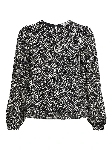 Women's Objmila L/S Top Noos Long Sleeve Blouse, Black/AOP: Sandshell Zebra AOP, 8