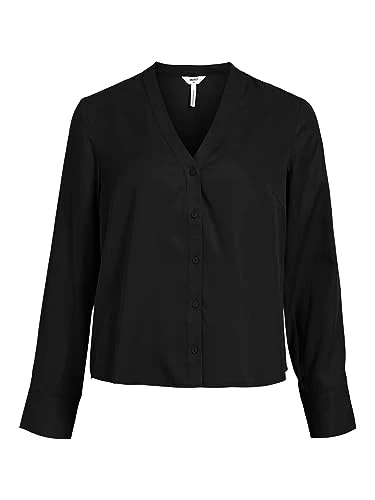 Women's Objtilda L/S V-Neck Shirt Noos Long Sleeve Blouse, Black, 10