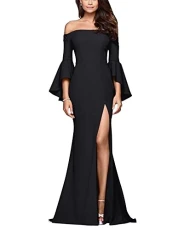 Women's Off Shoulder Long Dresses Formal Bridesmaid Cocktail Party Dresses Prom Gowns Black L
