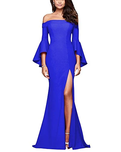 Women's Off Shoulder Long Dresses Formal Bridesmaid Cocktail Party Dresses Prom Gowns Blue M