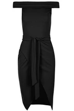 Womens Off Shoulder Sleeveless Wrap Over Bardot Bodycon Belted Midi Dress Black Womens Off Shoulder Sleeveless Wrap Over Bardot Bodycon Belted Midi Dress Black