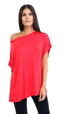 Women's Off The Shoulder Batwing Top, Bardot Baggy Style Oversized T Shirt for Women - New Plain