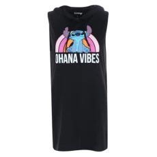 Women's Ohana Vibes Stitch Sleeveless Hooded Sleep Shirt Gown, Xlarge, Black