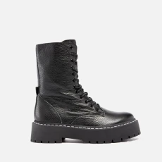 Womens Olly Leather Lace Up Boots - Black