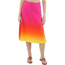 Women’s Ombré Linen-Blend Midi Skirt in Pink/Orange/Yellow, Pink/Orange/Yellow, 2