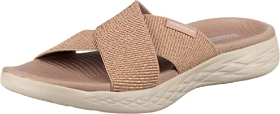 Women's On-the-go 600 - Glistening Slide Sandal,Rose Gold Textile,7 UK