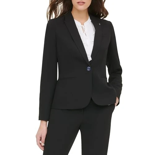 Women's One Button Blazer, Black, 4