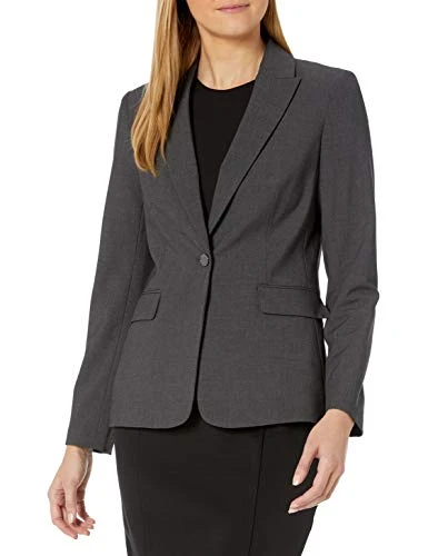 Women's One Button Lux Blazer, Charcoal, 10