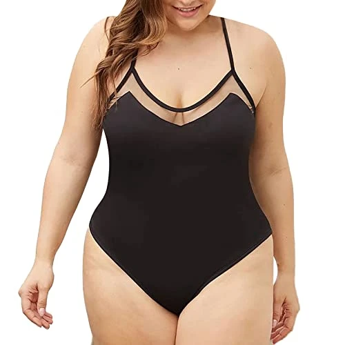 Women's One Piece Elegant Large Size No Closure Swimsuits Women Slimming Bikini Plus Size Monokini Push Up Swimsuit One Piece Slimming Slim Transparent, Black, 4XL