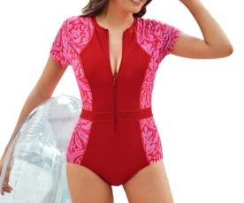 Women's One-Piece High-Waisted Tummy Control Triangle Bottoms Swimsuits Red Printed 2XL Women's One-Piece High-Waisted Tummy Control Triangle Bottoms Swimsuits Red Printed 2XL