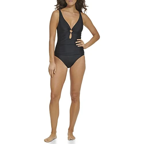 Women's One Piece Keyhole Ring Detail Swimsuit, Black, 14