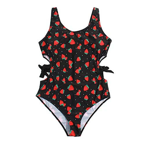 Women's One Piece Swimsuit Cute Strawberry Print One Piece Vintage Monokini Bikini Women's High Waist Slimming Padded Beachwear Ruched Triangle Halter Beach Bikini, Black, 3XL