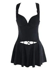 Womens One Piece Swimsuit Sling Hollow Swim Dress Underwire Swimwear Plus Size Swimming Costume Black XL