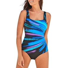 Women's One Piece Swimsuit Square Neck Tummy Control Swimwear Bathing Suit Tummy Control Swimming Costume UK Sale Clearance Blue