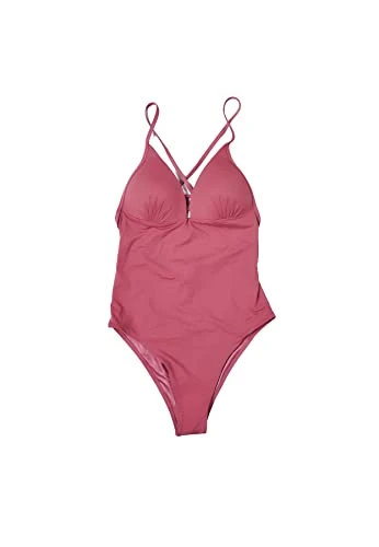 Women's One-Piece Swimsuit with V-Neck Criss-Cross Back Solid Color CO3338 (40, Bordeaux)