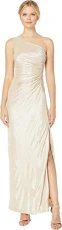 Women's One Shoulder Ruched Gown Dress, Buff/Silver 2, 16 Women's One Shoulder Ruched Gown Dress, Buff/Silver 2, 16