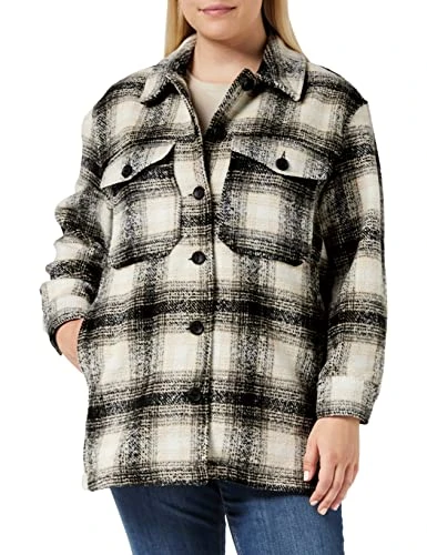 Women's Onlallison OTW Noos Shacket Shirt, Pumice Stone/Checks: Black, XL