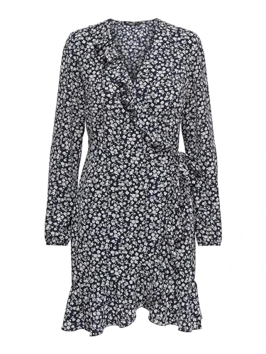 Women's Onlcarly L/s Wrap Short Dress WVN Casual, Night Sky, 14 UK (42 EU)