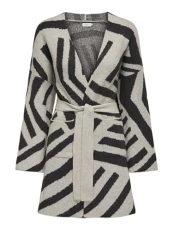 Women's Onlgeorgina Life Ls Jq Belt Cardigan KNT Sweater, Oatmeal/Pattern: Black, L Women's Onlgeorgina Life Ls Jq Belt Cardigan KNT Sweater, Oatmeal/Pattern: Black, L