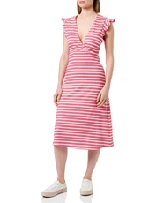 Women's Onlmay S/L Wrap Midi Dress Box JRS, Shocking Pink/Stripes: Cloud Dancer (Dina), S Women's Onlmay S/L Wrap Midi Dress Box JRS, Shocking Pink/Stripes: Cloud Dancer (Dina), S