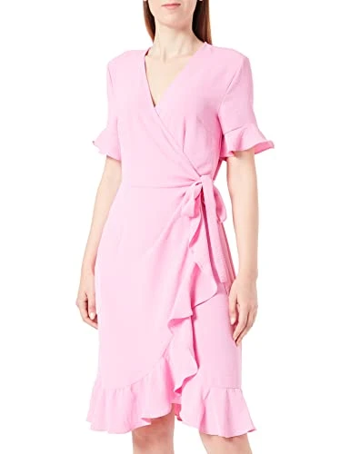 Women's Onlmette S/S Wrap Frill Dress WVN Cs, Fuchsia Pink, M